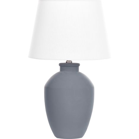 Lámpara de cerámica de mesa con pantalla de tambor de lino base minimalista gris Arcos