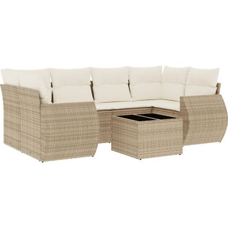Set sofás de jardín 7 piezas y cojines ratán sintético beige vidaXL (1/3)