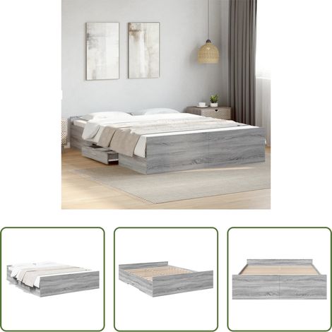 vidaXL Bois d'ingénierie -  Cadre de lit avec tiroirs sans matelas sonoma gris 160x200 cm (1/5)