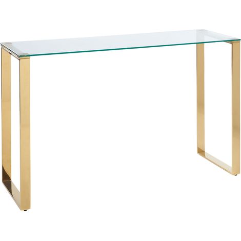 Consola de vidrio templado transparente dorado 120 x 40 cm acero inoxidable Tilon (1/5)