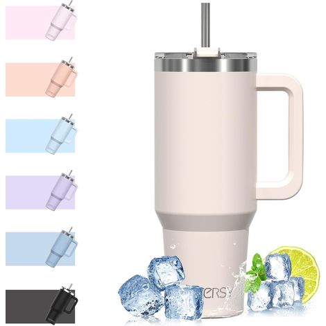 40oz Insulated Mug with Straw and Handle, 40oz Double Stainless Steel Beige Insulated Travel Mug, Leak-Proof, Coffee Cup Takeaway, for Car, Office, Travel (1/5)