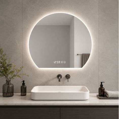 Specchio LED rotondo da bagno 80 cm antiappannamento, 3 temperature, dimmer HAVRYA (1/5)