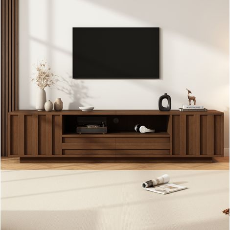 MODFU – Mobile TV 180x40x45 cm in MDF e truciolato con 2 cassetti, 2 ante, rilievo 3D, per TV fino a 75 pollici, passacavi e carico 60 kg – Noce (1/5)