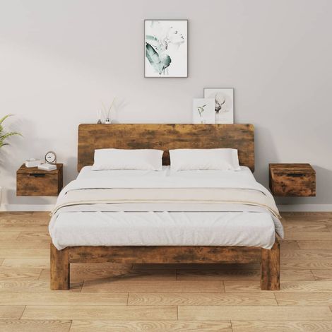 vidaXL Comodini a Muro 2 pz Rovere Fumo 34x30x20 cm