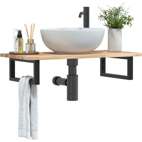 Waschbeckenregal Wandmontage Stahl und Akazienholz