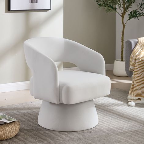 Fauteuil d’accent pivotant 360° Lexicon velours confortable,dossier ouvert base métal salon chambre beige. Lexicon 360 (1/5)