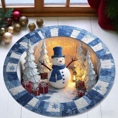 Tapis Rond - Tapis D'Entrée Absorbant Anti-Dérapant - Motif Noël 3D - 60 x 60 cm - Pour Entrée Salle De Bain Cuisine (1/5)