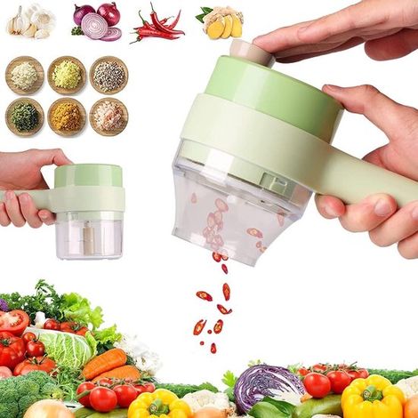 Coupe-légumes et hachoir électrique sans fil, robot de cuisine portable rechargeable par USB, design ergonomique et compact, pour préparer rapidement légumes et aliments, vert (1/5)
