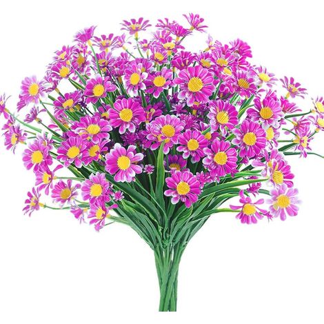Daisy Faux Plants - 6 Pieces Artificial Daisies with Green Foliage - Indoor Outdoor Wedding Home Office Decor - Pack of 6 (1/5)