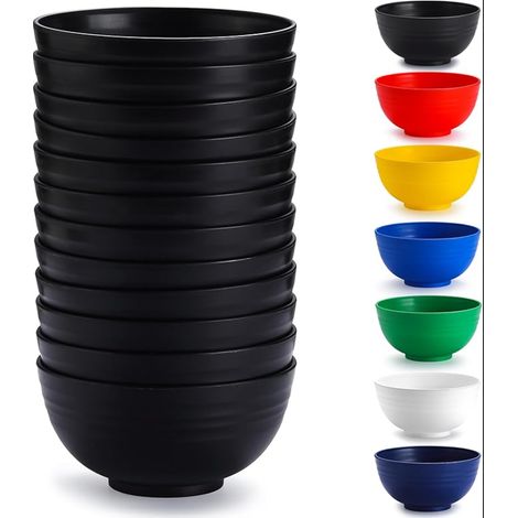 Bols en plastique noir bol de ramen réutilisable, bols à soupe, bol de céréales pour adulte, enfants, maison, restaurant, jardin, pique-, camping, extérieur (1/5)