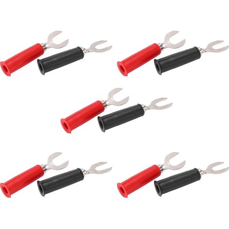 Lot de 10 fiches en U J.20019 6mm en PVC laiton, adaptateur vers banane 4mm, rouge et noir pour auto bateau solaire (1/5)