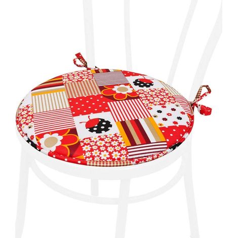 Coussin pour Chaise Rond Doux Universel Lacets de fixation Lavable Housses de Chaise Coccinelles - Rouge