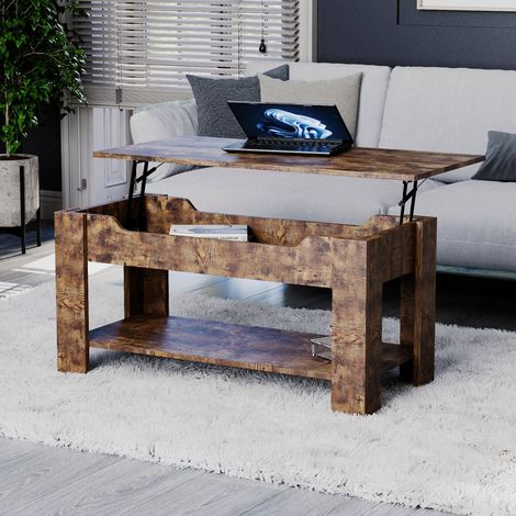 Lift Up Coffee Table Storage Living Room Furniture, Dark-Wood