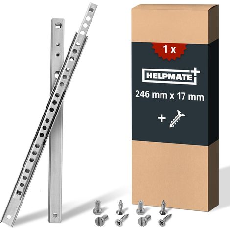 Glissière à rainure pour tiroir 17 mm – Longueur 246 mm – Lot de 2 glissières à billes – Extension partielle – Système de glissières pour tiroirs – Acier galvanisé (1/5)