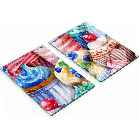 Tablas de cocina de vidrio templado con gr谩ficos de magdalenas coloridas, 2x40x52 cm. (1/5)