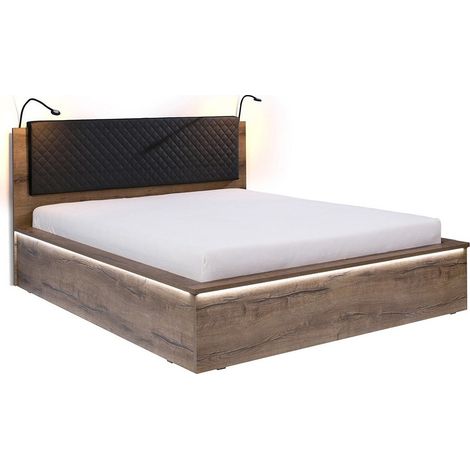 Cama Fivelbo 105, Roble del Monastery + Soft Pik 011, Doble, 160x200, Aglomerado laminado, Somieres, 182x214x105cm, LED (1/5)