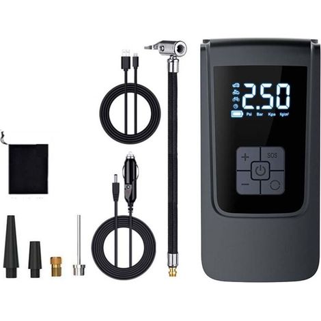 Compresseur d'air portable, mini pompe à air électrique 4000 mAh, pompe à vélo électrique avec écran LCD numérique, 4 modes, gonfleur de pneu de voiture rechargeable pour vélos, motos, scooters, ballo (1/4)