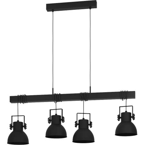 Lampadario A Sospensione Vintage Shirebrook Acciaio Nero Legno 4 Luci E27 (1/4)