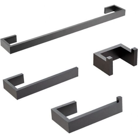 Ensemble de quincaillerie de salle de bain noir mat 4 pièces, ensemble de porte-serviettes de bain en acier inoxydable 304, ensemble de porte-serviet (1/5)