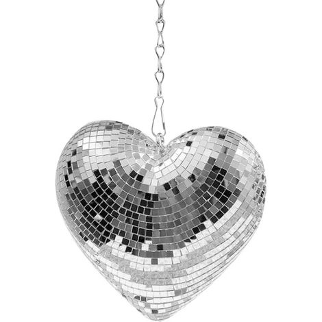 Boules À Facettes Disco En Forme De Coeur Miroir Réfléchissant 15 Cm Argent Chaîne Inclus (1/5)