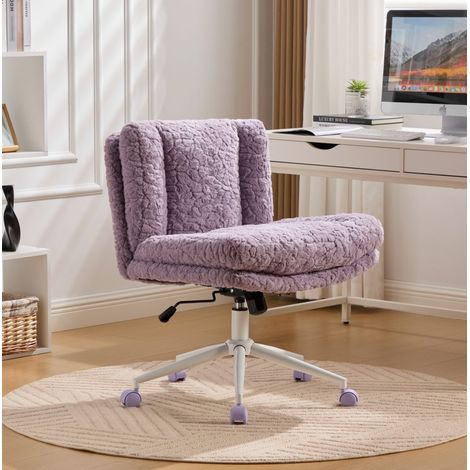 Sedia da ufficio 63x67x94 cm in tessuto peluche viola regolabile FloraGrace (1/5)