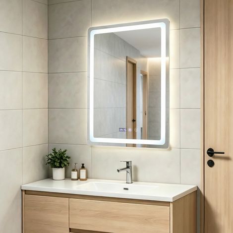 Miroir de salle de bain à LED avec lumière, miroir de salle de bain avec temps d'armature lumineuse, miroir anti-armature dimmable, Luminaire (1/5)