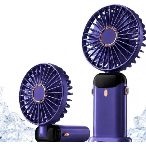 Ventilatore portatile con 5 impostazioni - Ventilatore portatile con display a LED - Mini ventilatore pieghevole ricaricabile - Perfetto per ufficio, viaggi e camera da letto - Viola (1/5)