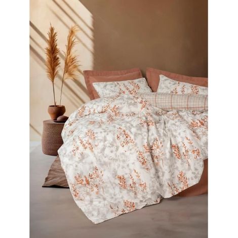 Bettwäsche - 1 Bettbezug 220 x 240 cm + 2 Kopfkissenbezüge 60 x 60 cm - 100% verstärktes Baumwolle - Zimt
