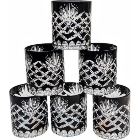Schwarze Kristall-Whiskygläser mit Ananas-Motiv, 6 Stück (1/5)