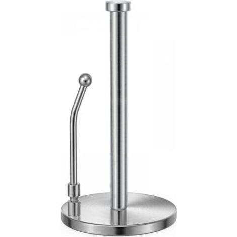 Porte-essuie-tout vertical en acier inoxydable argenté, base lestée antidérapante, bras à ressort pour retrait facile du papier essuie-tout (1/5)
