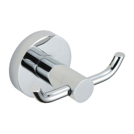 Juego de 2 ganchos de pared modernos de latón macizo cromado pulido, doble toallero, puerta, baño, inodoro, sombrero, ropa, colgador de puerta y pared (1/5)