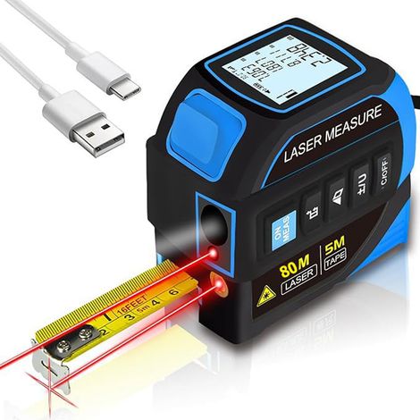 Télémètre Laser 80m Rechargeable avec Ruban 5m - Niveau Électronique et Mesure Précise pour Chantier Travaux (1/5)
