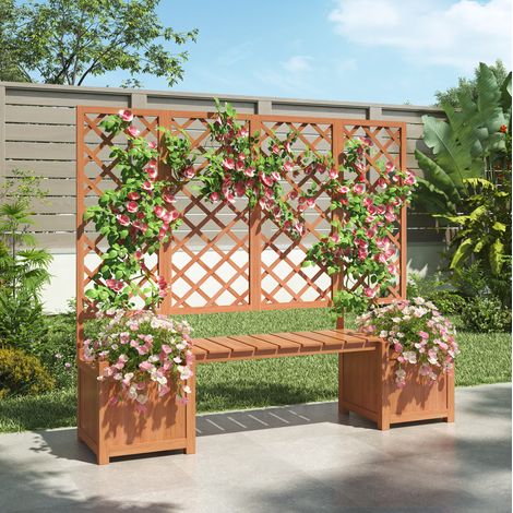 Jardinera con enrejado y asiento de madera 169 cm OKMYHOME (1/5)
