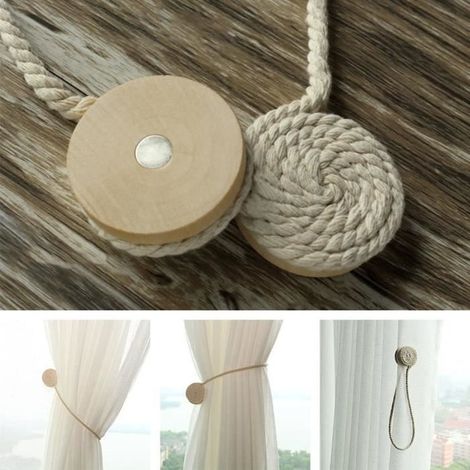 Pince à rideau - ZGEER - 2pcs - Aimantée - Longueur réglable - Corde de coton