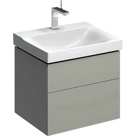 Meuble bas pour lavabo Geberit Xeno²,avec deux tiroirs: Largeur 58cm, Hauteur 53cm, Profondeur 46.2cm, Greige / Laqué mat