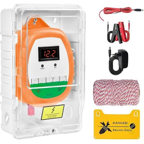 Cloture Electrique Clôture électrique Kit : fil 200 m 2,2 mm² étui étanche Clôture électrique pour bétail, chevaux, bergers (Orange) (1/5)