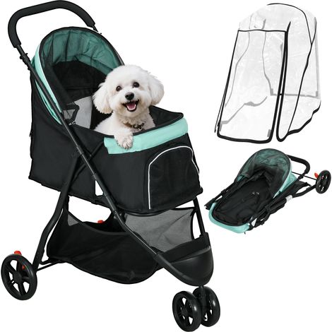 Petit chariot pour chiens avec panier de rangement, housse de pluie et fenêtre en maille 80,5 x51,5 x 100 cm Vert