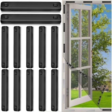 Lot de 12 aimants adhésifs pour moustiquaire, clips magnétiques sans perçage, fixation facile pour fenêtres, protection contre les insectes, noir (1/5)