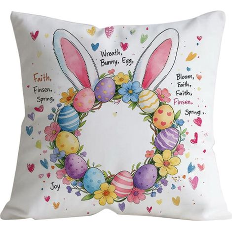 Housse De Coussin Lapin De Pâques - 45 X 45 Cm - Polyester - Motif Imprimé Unilatéral - Fermeture À Glissière Cachée - 1 Pièce (1/3)