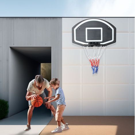 Canestro da basket a parete 72,39x45,72 cm in ferro nero salvaspazio – MEUBLIV (1/5)
