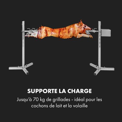 Klarstein Tourne Broche Mechoui Electrique, Rotisserie et Gril de Barbecue, Grande Broche Cochon de Lait, Tourne Broche Barbecue Rotissoire, Bbq Grill Barbecue 12W avec 3 Pieds en Acier Inoxydable