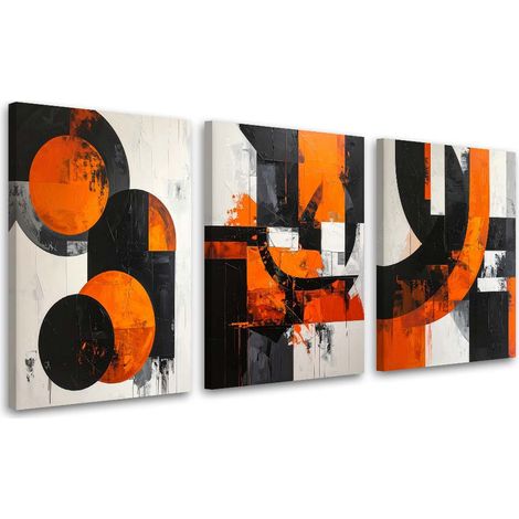 Tableaux sur toile lot  Abstraction orange : cercles et formes 3 x 20x30