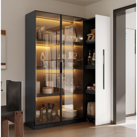 Mobile vetrina contenitore LED 110,5 x 35 x 160 cm nero e bianco DESVIAE (1/5)