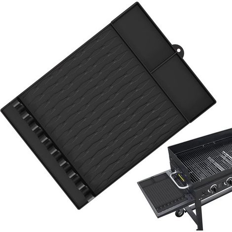 Tappetino protettivo termoisolante, supporto per spatola da barbecue, tappetino in silicone per barbecue, tappetino termoisolante lavabile, tappetino per barbecue con due scomparti, attrezzi da campeg (1/5)