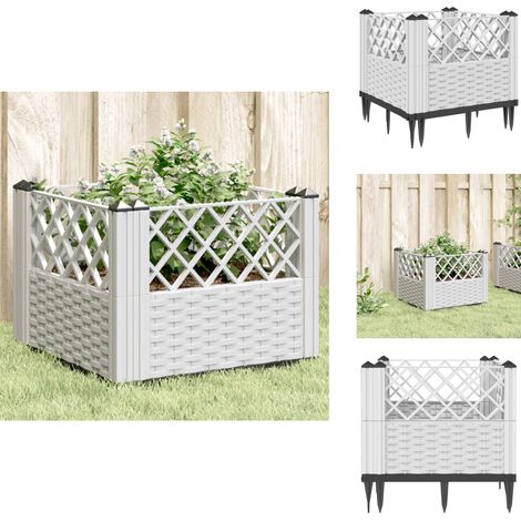 Jardinière avec piquets blanc 43,5x43,5x43,5 cm PP - Jardinierè - Pot De Fleurs - Bac À Fleurs - Plante - Décoration Extérieur (1/5)