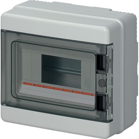 Centralino da parete, 8 moduli, con morsettiera 6x10mm, grigio, IP65, sportello in policarbonato fumè - Elettrocanali EC62008E (1/2)