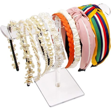 Soporte acrílico para diademas, organizador de accesorios para el cabello, transparente para diademas anchas y finas, coleteros y gomas para el cabello, base antideslizante, diseño elegante (1/5)