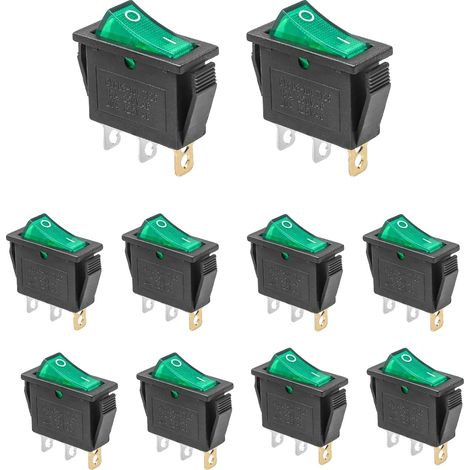 Interruttore a bilanciere, illuminazione a LED, struttura resistente, 10 pezzi verdi (1/2)