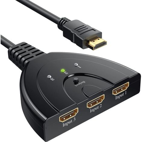 Switch HDMI 1080P, switch HDMI a 3 porte, selettore HDMI, splitter manuale, 3 ingressi a 1 uscita, switch HDMI, Full HD 1080p/3D supportato con cavo ad alta velocità (1/5)