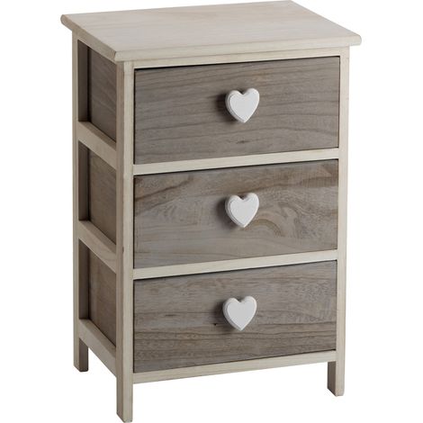 Cassettiera 3 Cassetti 40x29x58 cm in Legno con Cuore Grigia